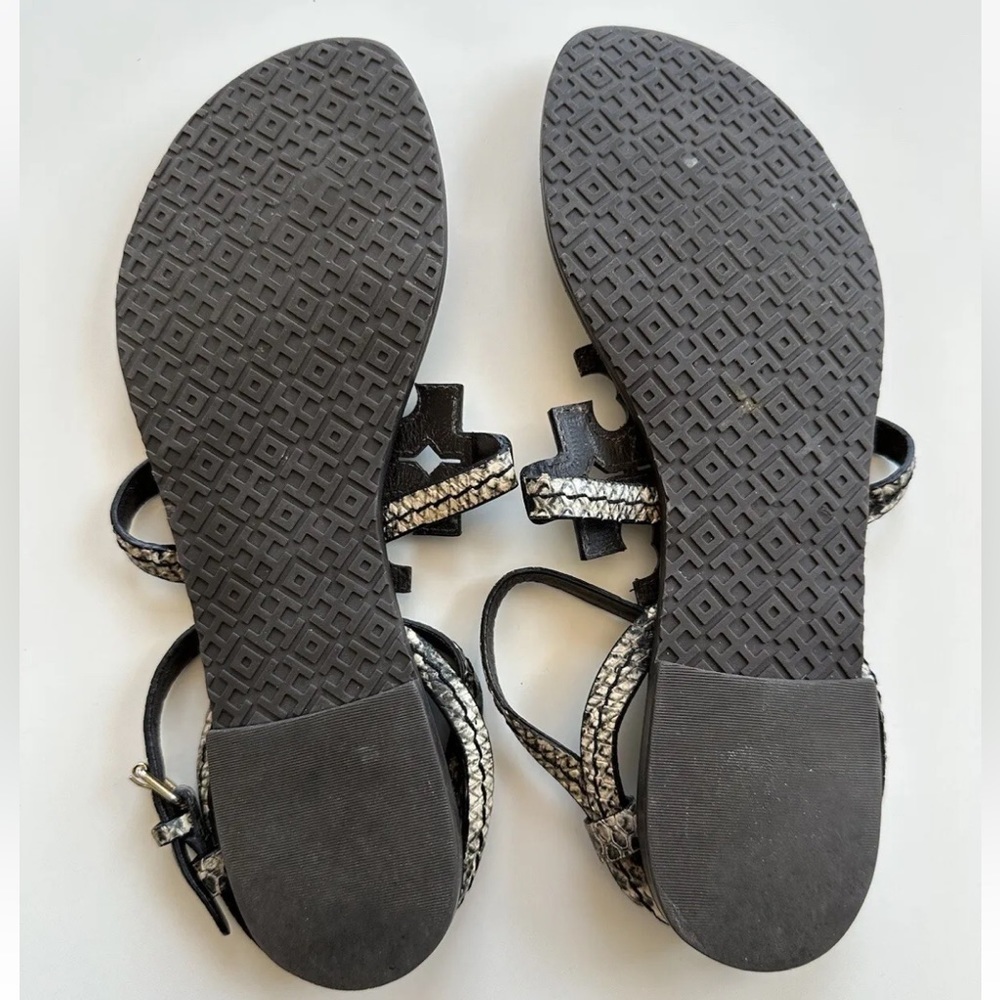 Tory Burch Phoebe Snake-Embossed Logo Flat Sandals Size 6.5 - Picture 5 of 6